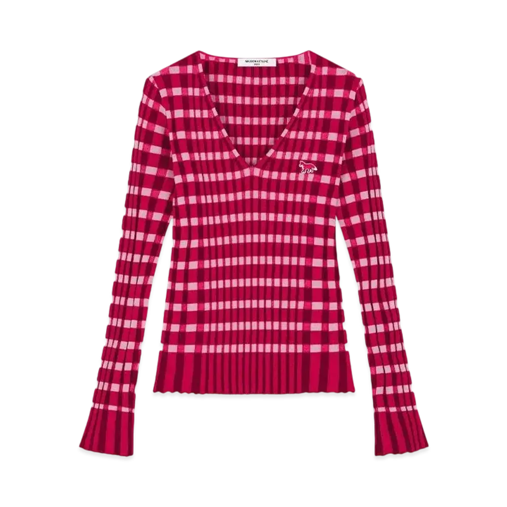 Maison Kitsune Check Rib Knit Jumper "Winterberry/Gumball"