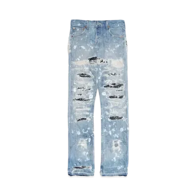 INNOCENCE NYC DESTROY LEATHER DENIM PANTS 30inch "Lt Denim"