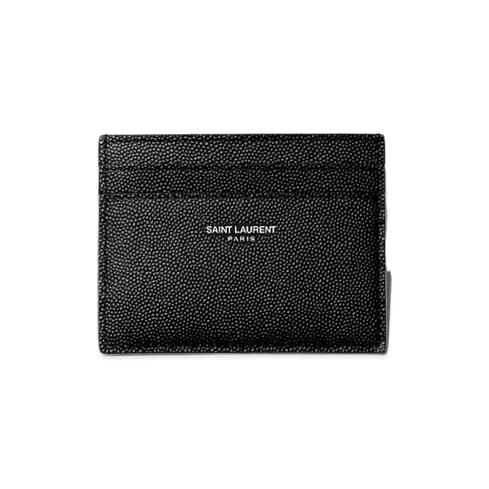 SAINT LAURENT Saint Laurent Paris Credit Card Case In Grain De Poudre Embossed Leather "Black"