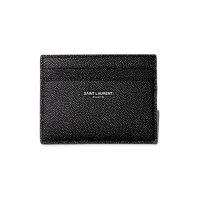 SAINT LAURENT Saint Laurent Paris Credit Card Case In Grain De Poudre Embossed Leather "Black"