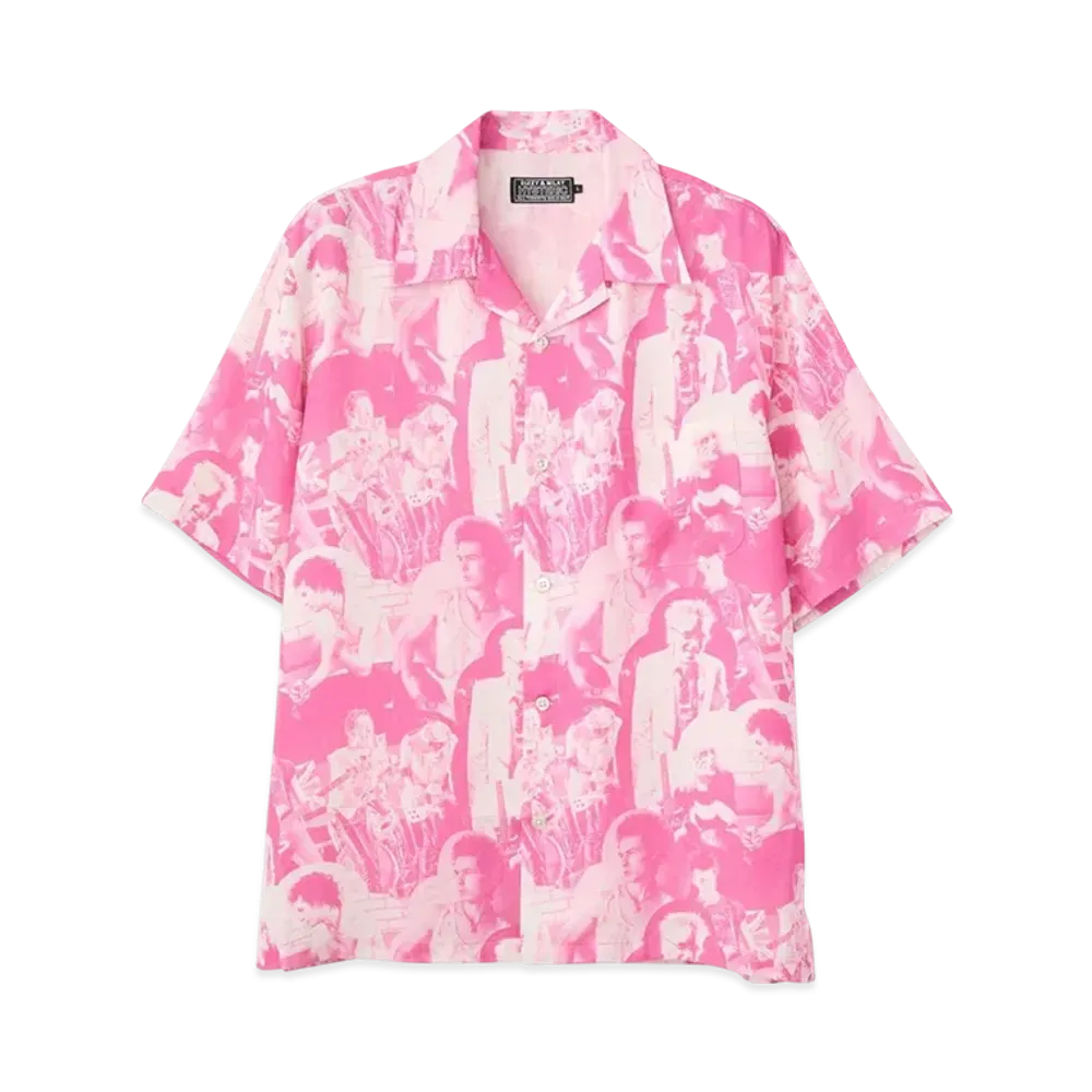 HYSTERIC GLAMOUR Dennis Morris/Bolloks Anarchy Mix Pattern Open Collar Shirt "Pink"