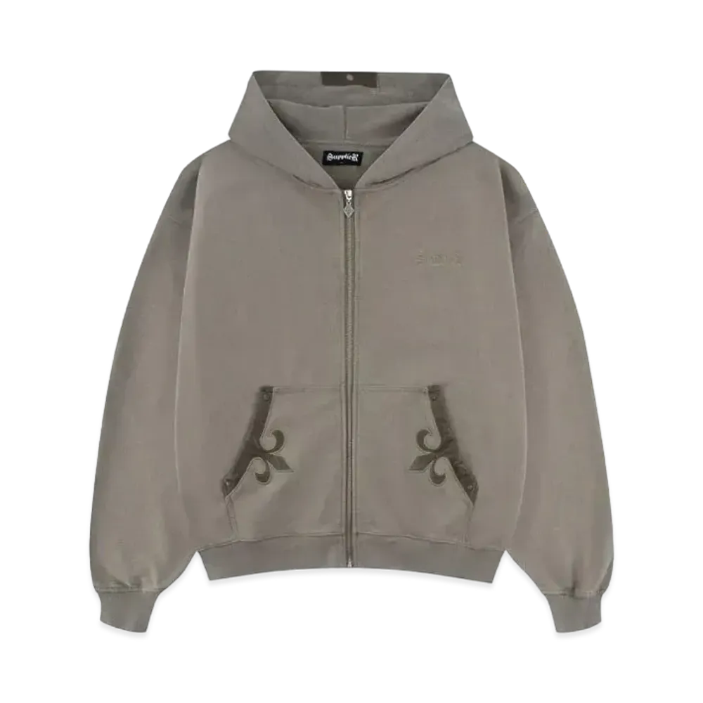 SUPPLIER Fleur Leather Patch Zip Hoodie "Beige"