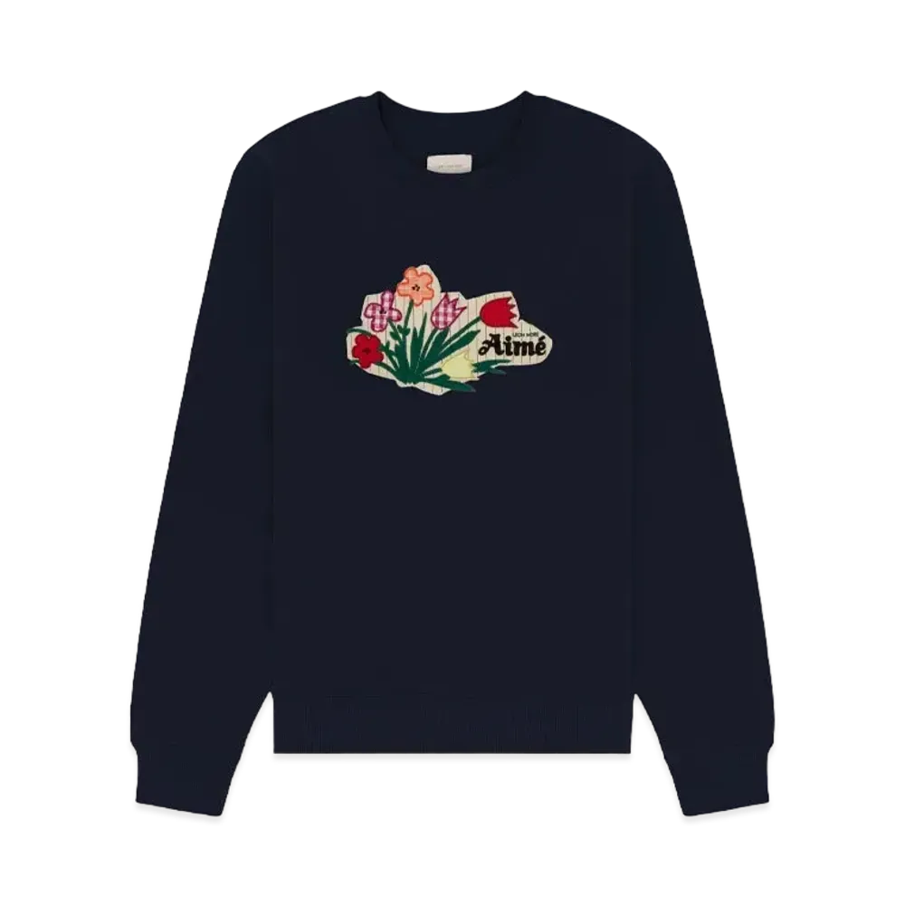 Aime Leon Dore Floral Applique Crewneck Sweatshirt "Navy"