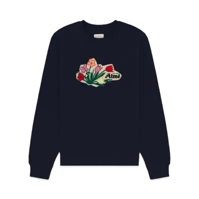 Aime Leon Dore Floral Applique Crewneck Sweatshirt "Navy"