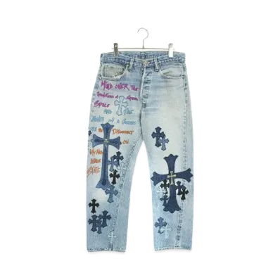Chrome Hearts DENIMS LAYERS ON LAYERS XCLUSIVELY UNSLASHABLE Washed Denim Pants with Cross "Blue"