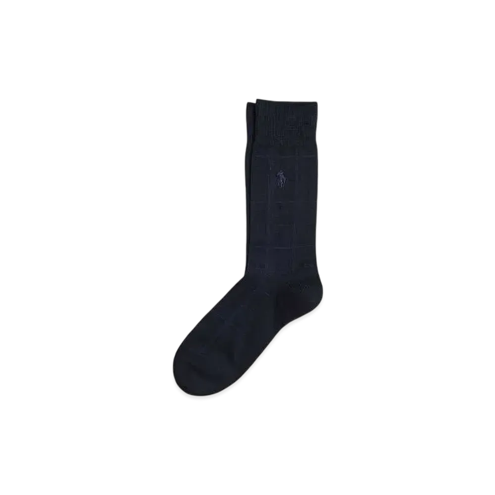 Polo Ralph Lauren Tonal Check Cotton Blend Dress Socks "Navy"