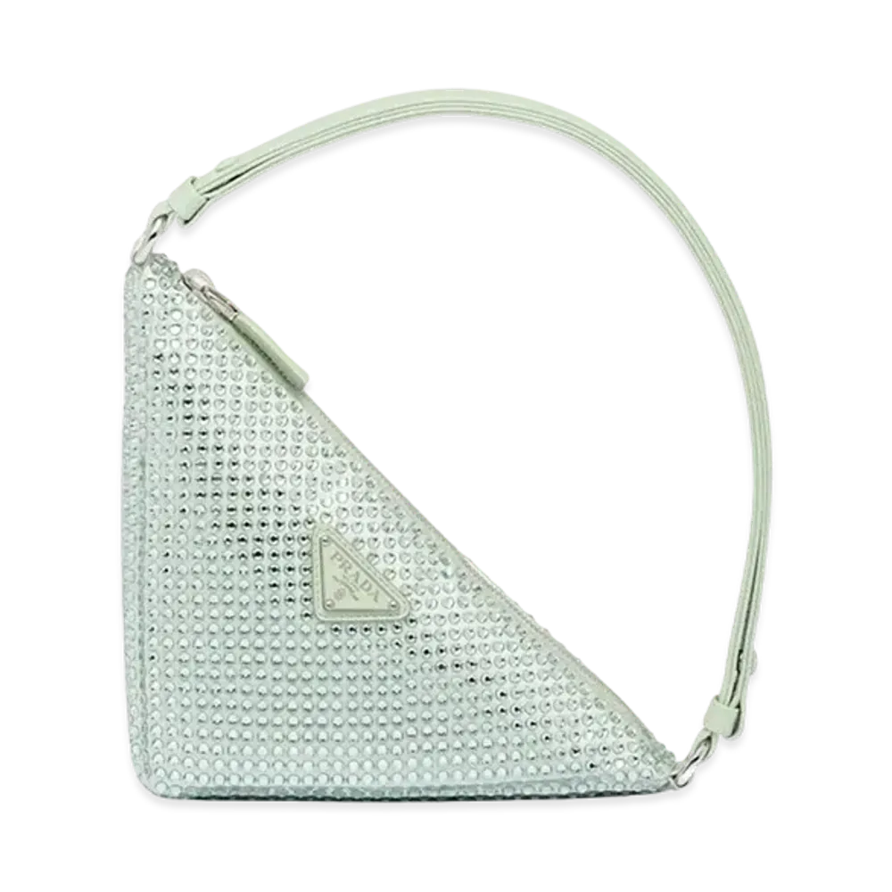 PRADA Crystal Studded Satin Pouch "Pastel Green"