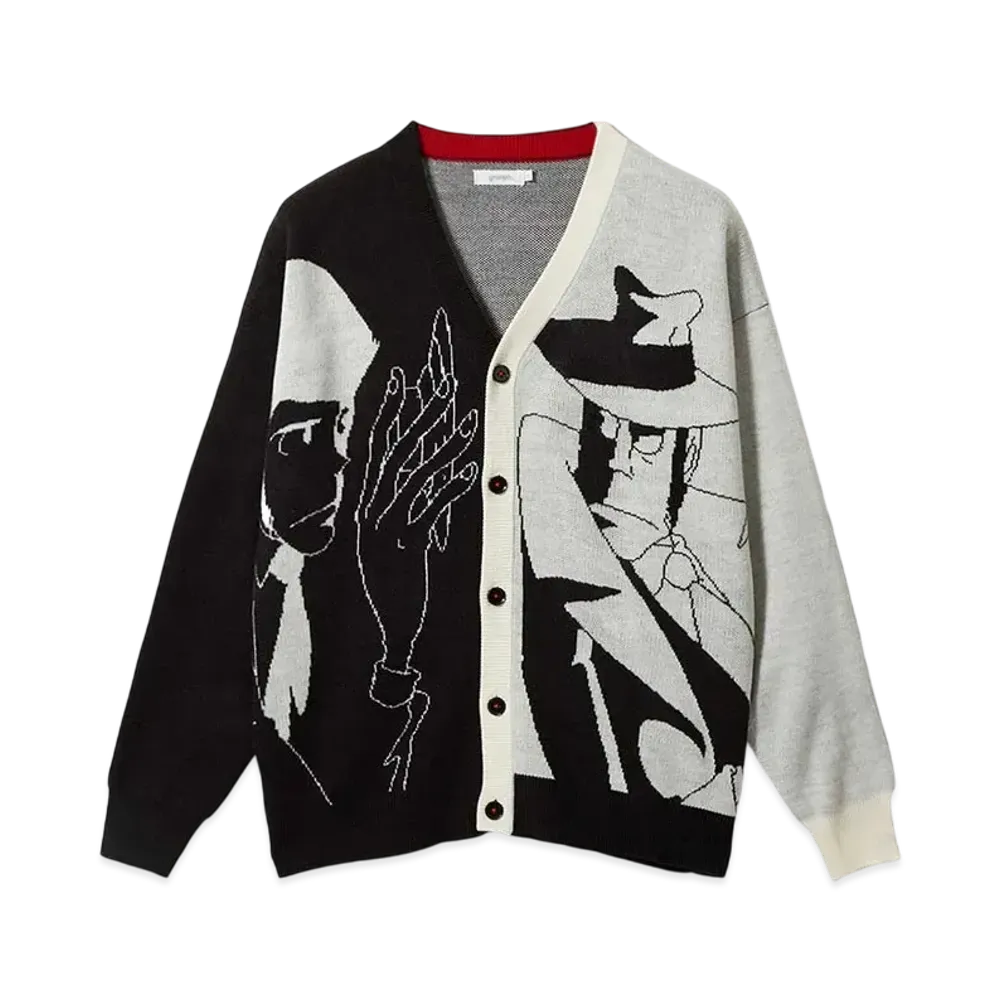 graniph x Lupin III The Elusive Thief Washable Jacquard Cardigan "Black"