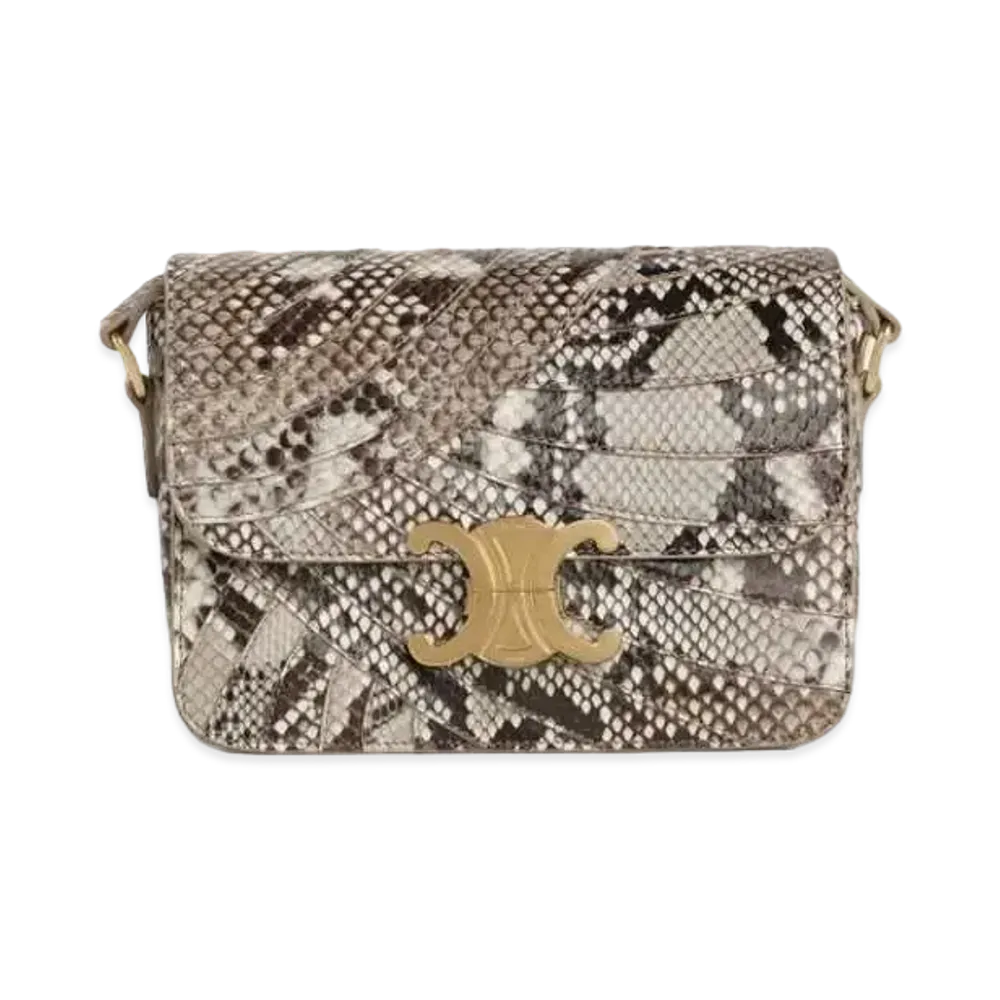 CELINE Teen Triomphe Bag in Python Patchwork "Natural"