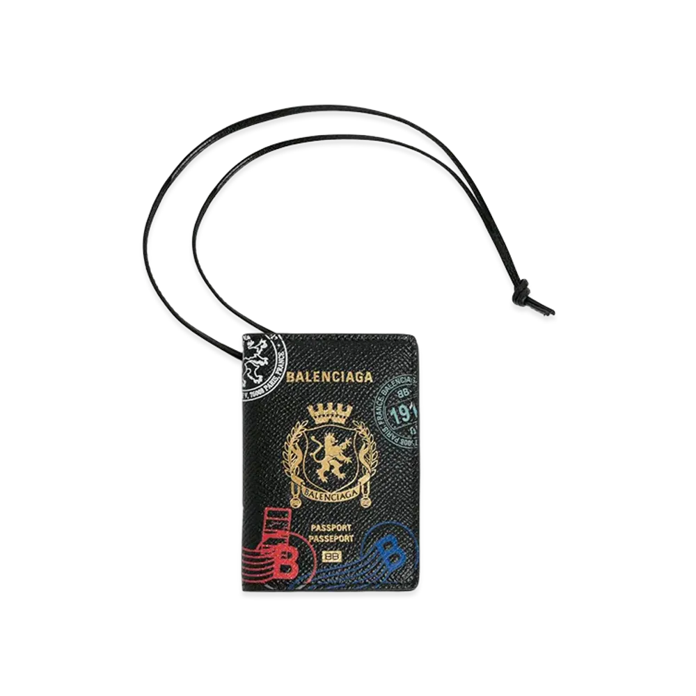BALENCIAGA Passport Card Holder Charm "Black/Multicolor"