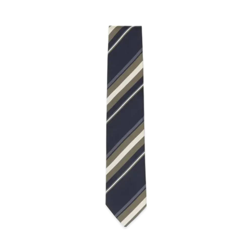 BEAMS Silk Cotton Striped Tie "Navy"
