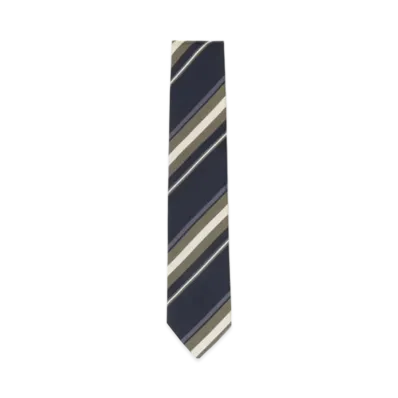BEAMS Silk Cotton Striped Tie "Navy"
