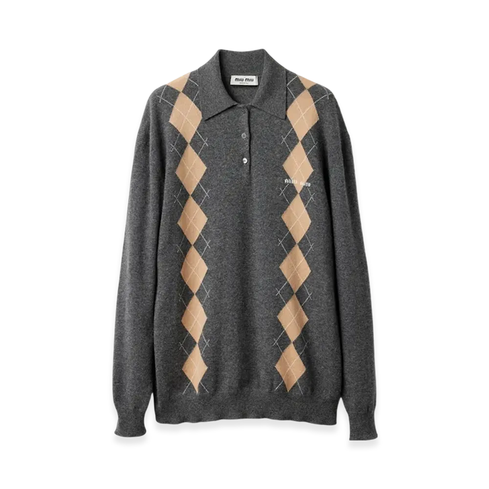 MIU MIU Women's Cashmere Knit Polo Shirt "Slate Grey"