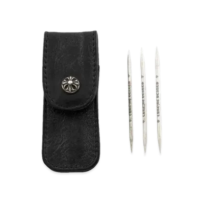 Chrome Hearts 3 Silver Toothpicks With Leather Case "Black/Silver"