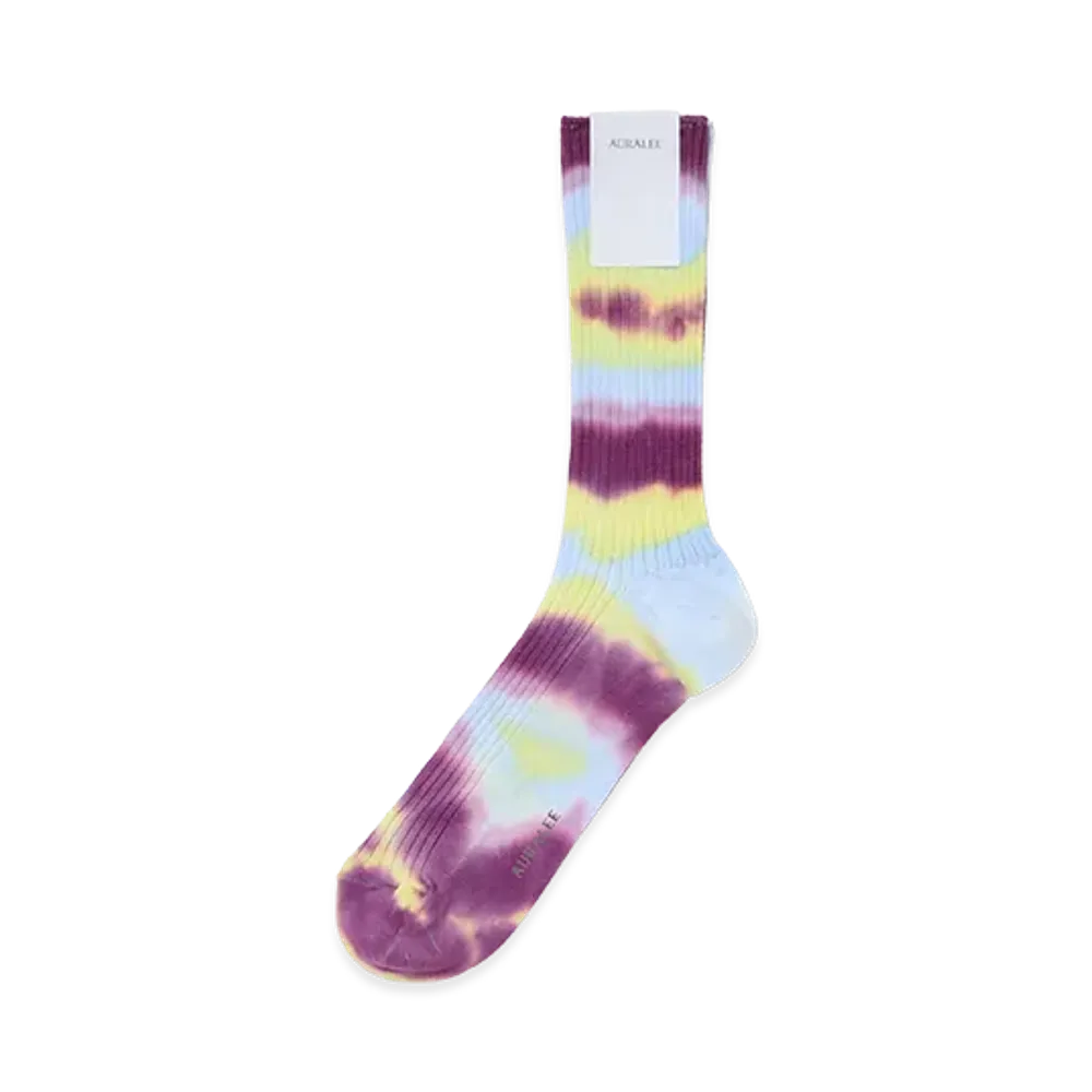 AURALEE Women's Giza High Gauge Tie-Dye Socks "Light Blue/Purple"