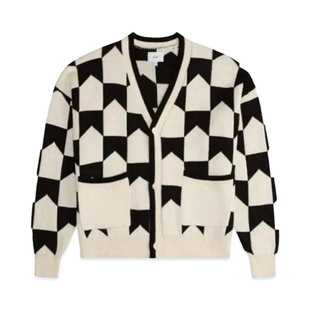 RHUDE Chevron Checkered Knit Cardigan "Black Cream"