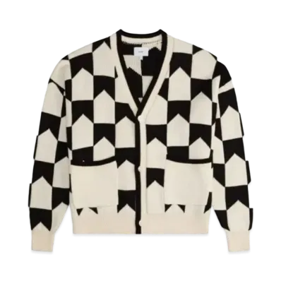 RHUDE Chevron Checkered Knit Cardigan "Black Cream"