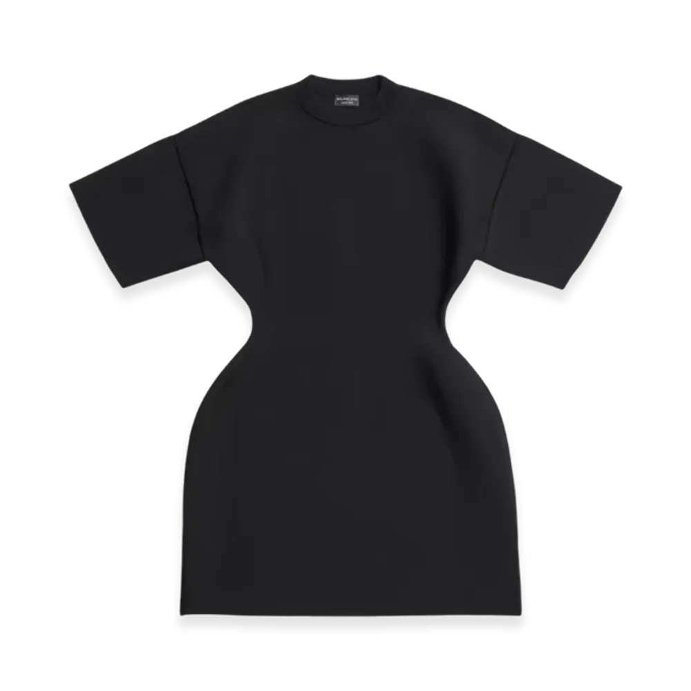 BALENCIAGA Women's Hourglass Crewneck Short Sleeve Dress "Black"