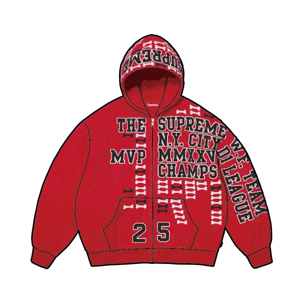 Supreme League Champs Zip Up Hooded Sweatshirt "Red"