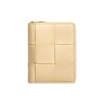 Bottega Veneta Casette Maxi Intrecciato Lambskin Calfskin Small Bi-fold Zip Around Wallet "Porridge"