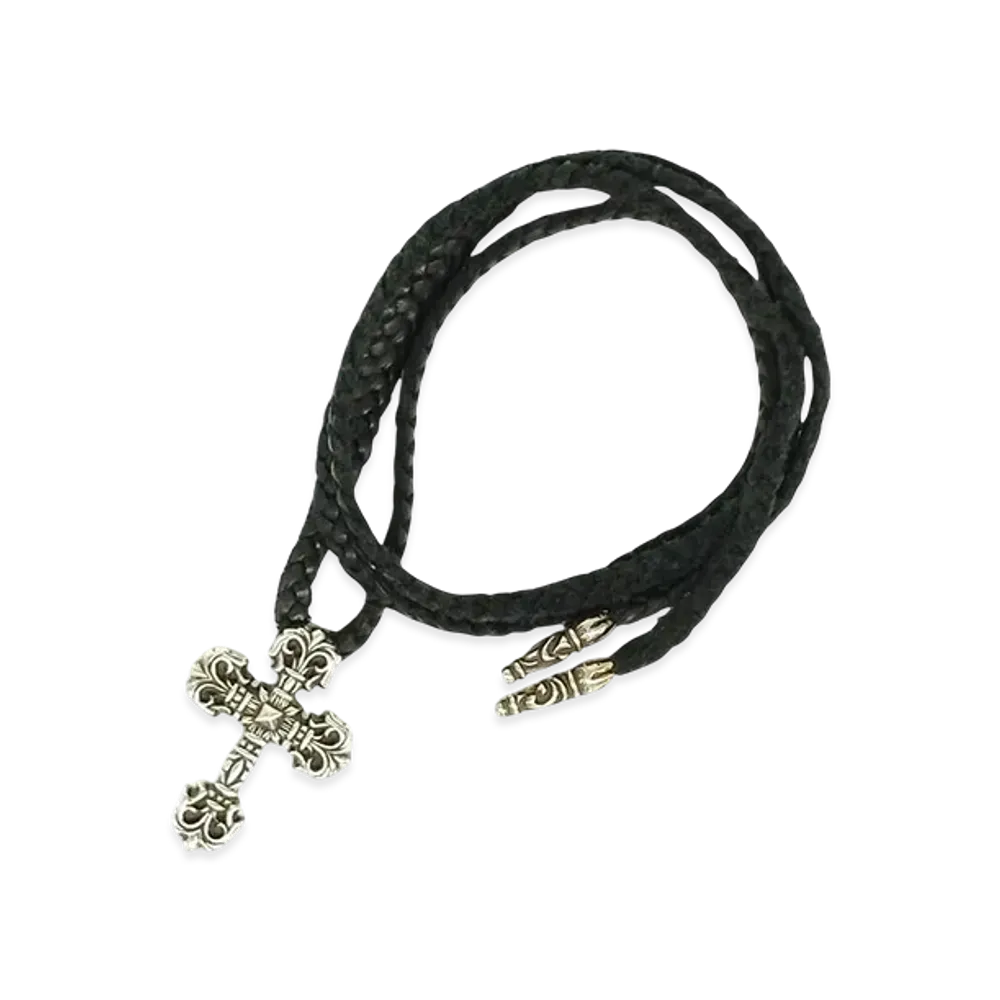 Chrome Hearts Philigrey Cross XS Leather Blade Necklace "Silver/Black"