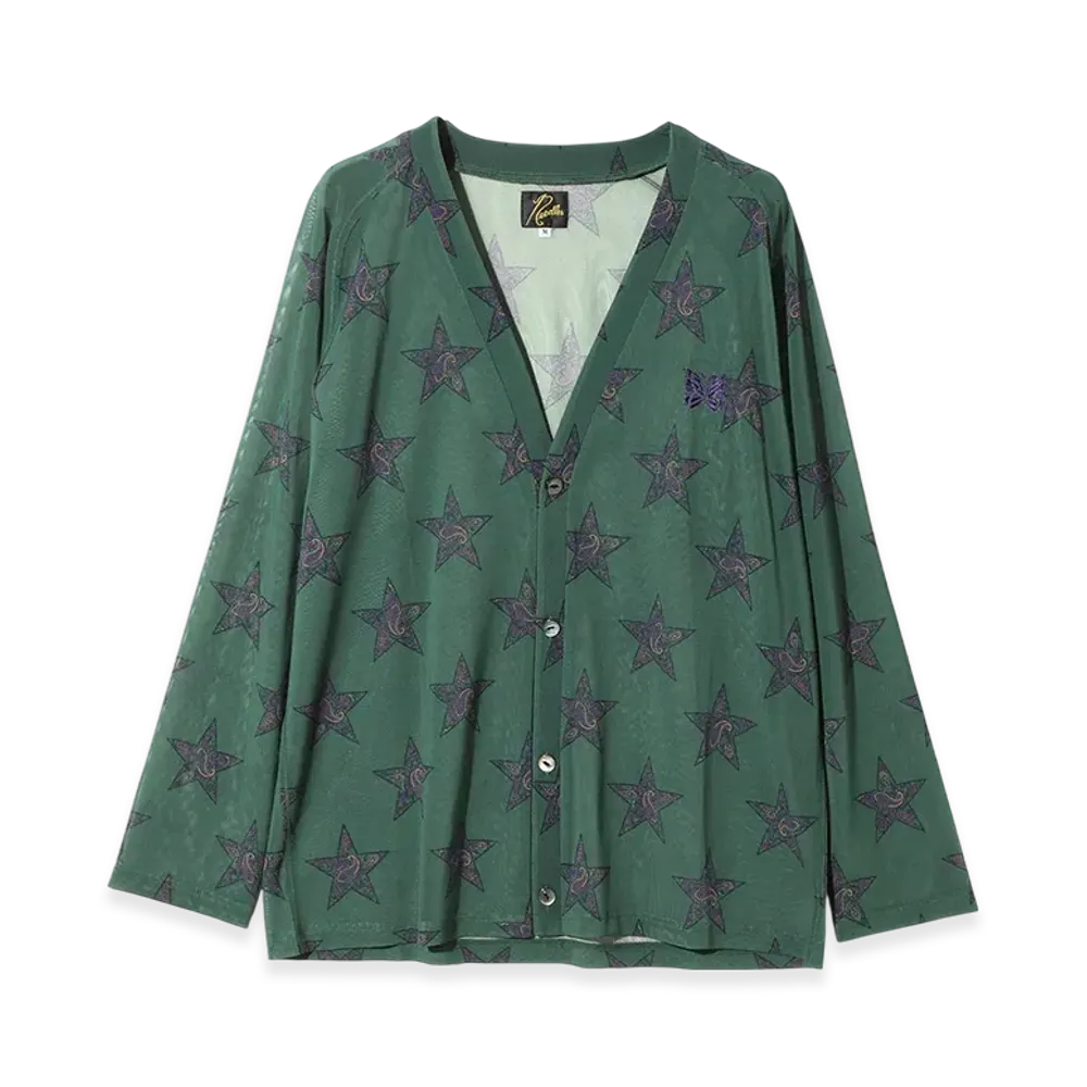 NEEDLES V Neck Cardigan - Poly Mesh/Printed "Green"