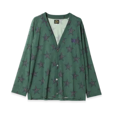 NEEDLES V Neck Cardigan - Poly Mesh/Printed "Green"