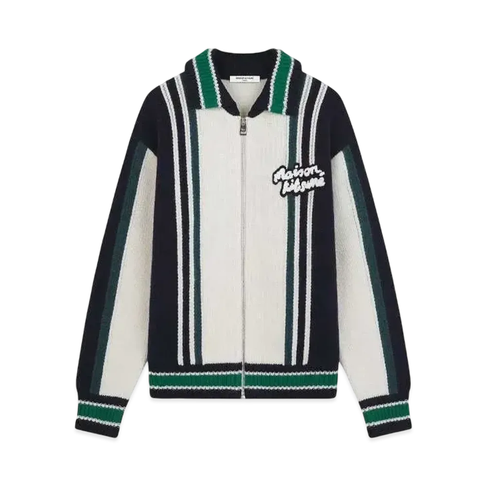 Maison Kitsune Knit College Blouson "Ecru/Ink Blue/Conifer"