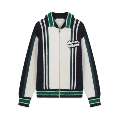Maison Kitsune Knit College Blouson "Ecru/Ink Blue/Conifer"