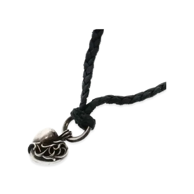 Chrome Hearts Heart Pendant Braid Leather Cord Necklace Silver 925 "Silver/Black"