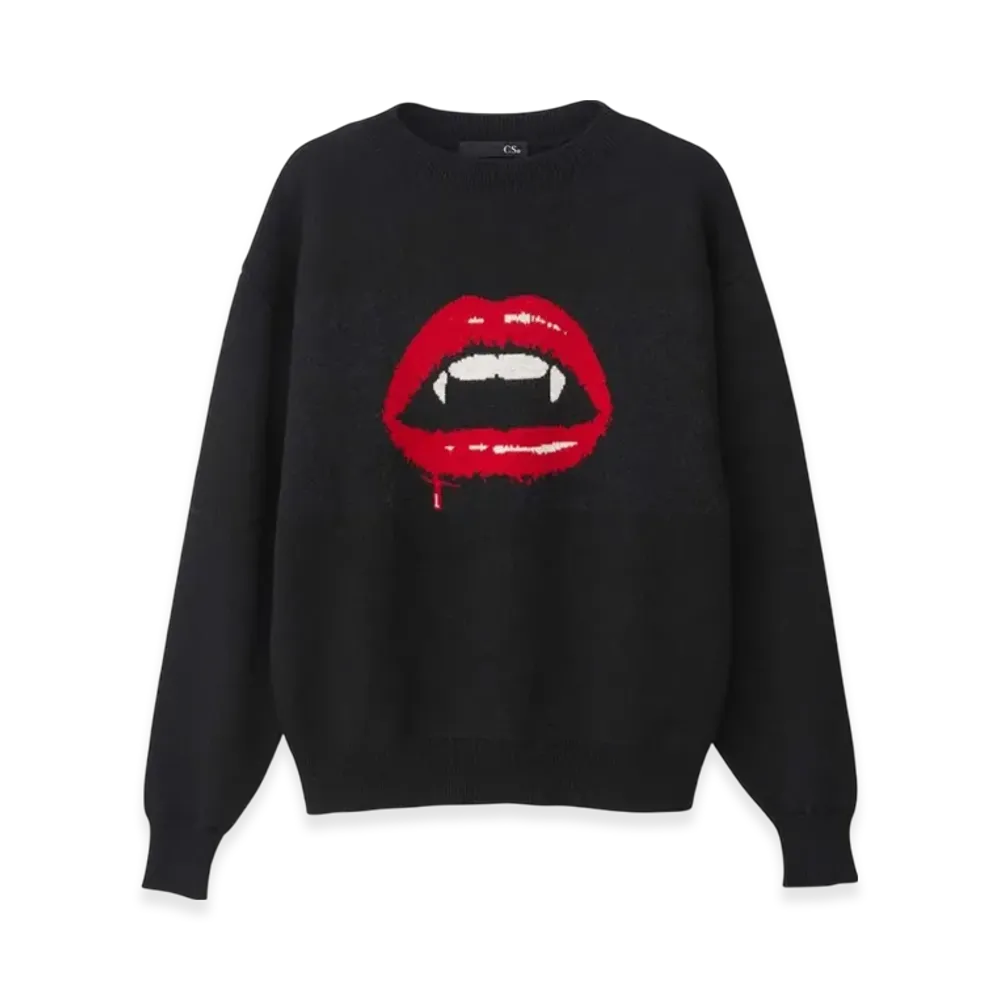 HYSTERIC GLAMOUR Fangs Lip Jacquard Sweater "Black"