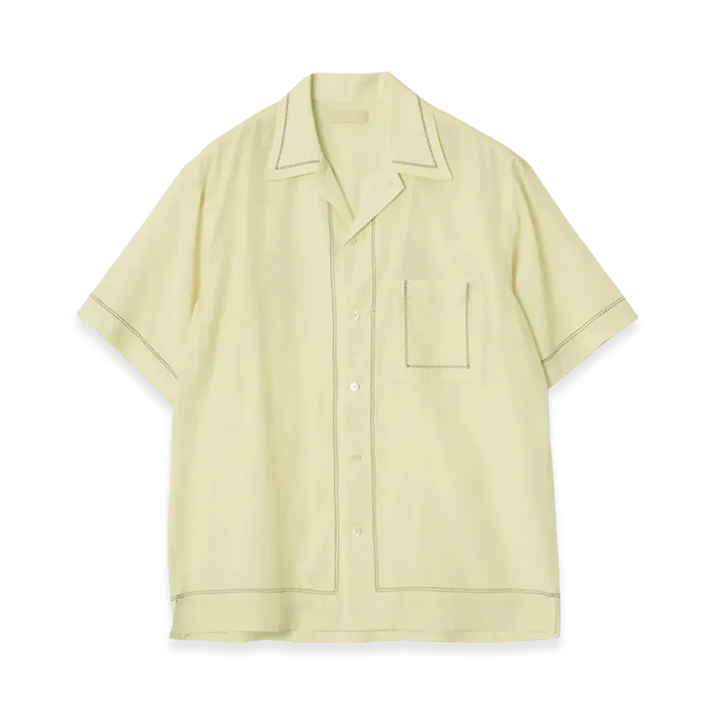 YOKE Cotton Acetate Poplin Embroidarey Open Collar Shirt "Light Yellow"
