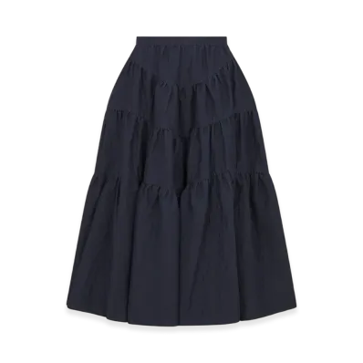 Dior Women's Flared Mid-Length Skirt Cloque Cotton Denim "Deep Blue"