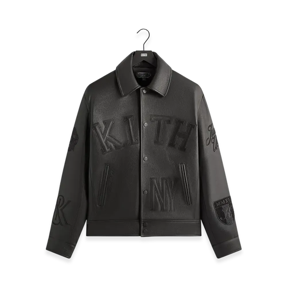 Kith Pebbled Leather Varsity Coaches Jacket "Black"