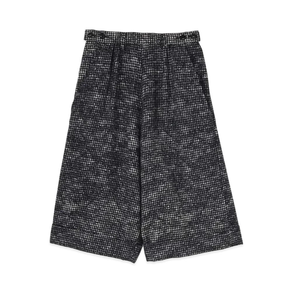 Yohji Yamamoto Y's GINGHAM CHECK UNEVEN PRINT W BUTTON MACKIN PANTS "Black"