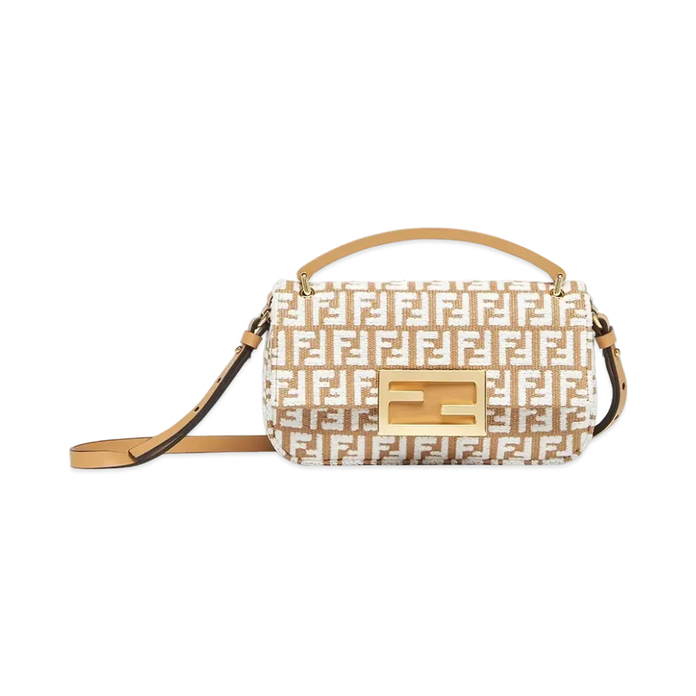 FENDI Baguette Phone Pouch FF Raffia Pouch "White"