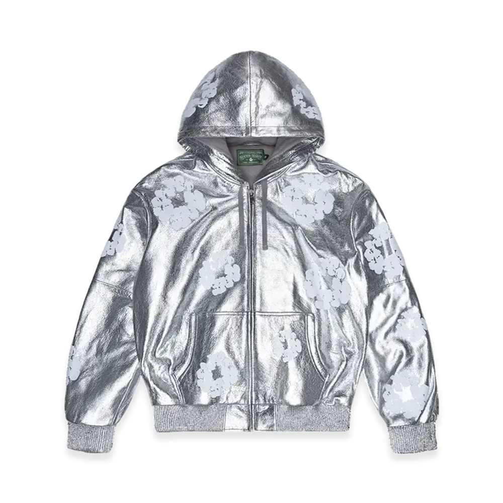 DENIM TEARS Leather Cotton Wreath Zip Hoodie "Silver"