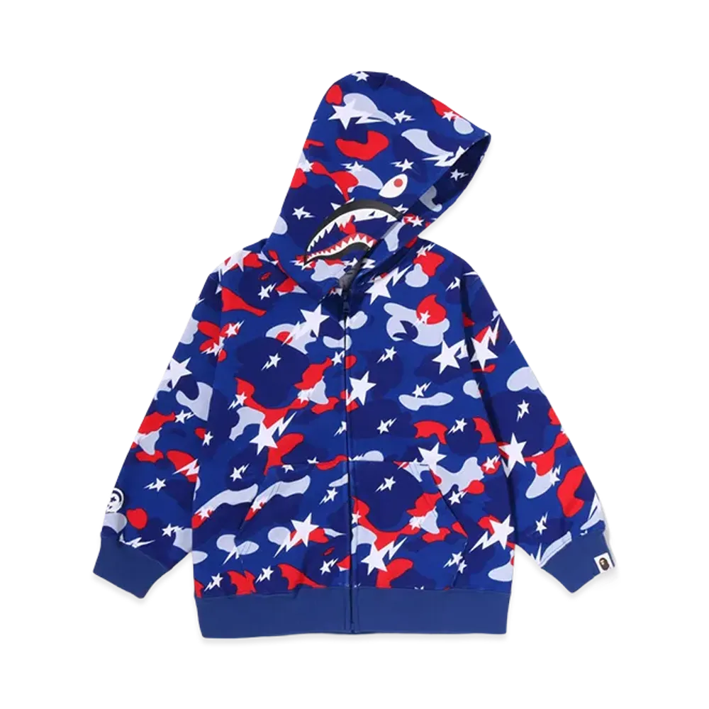A BATHING APE Kids Sta Strike Camo Shark Zip Hoodie "Blue"