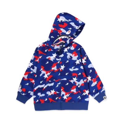 A BATHING APE Kids Sta Strike Camo Shark Zip Hoodie "Blue"