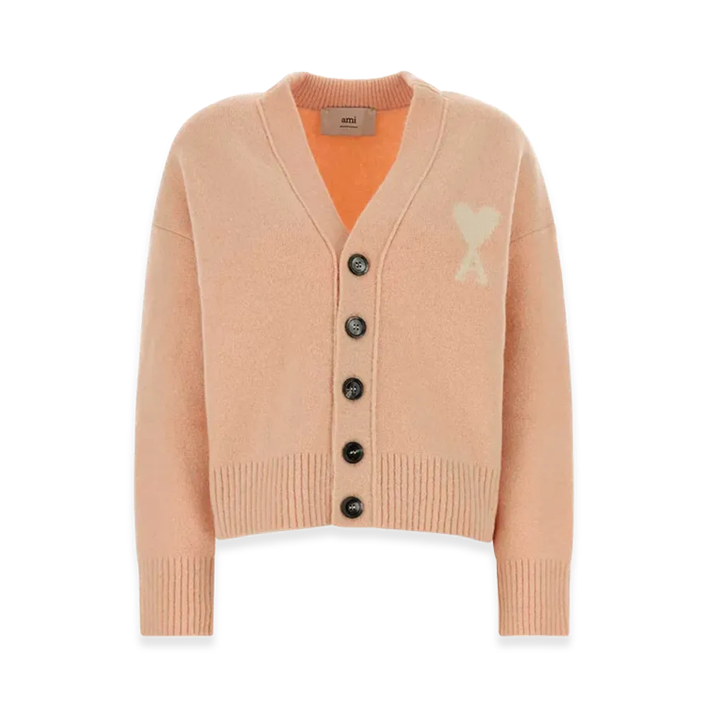 AMI PARIS Women's Stretch Wool Blend Cardigan "Pink"
