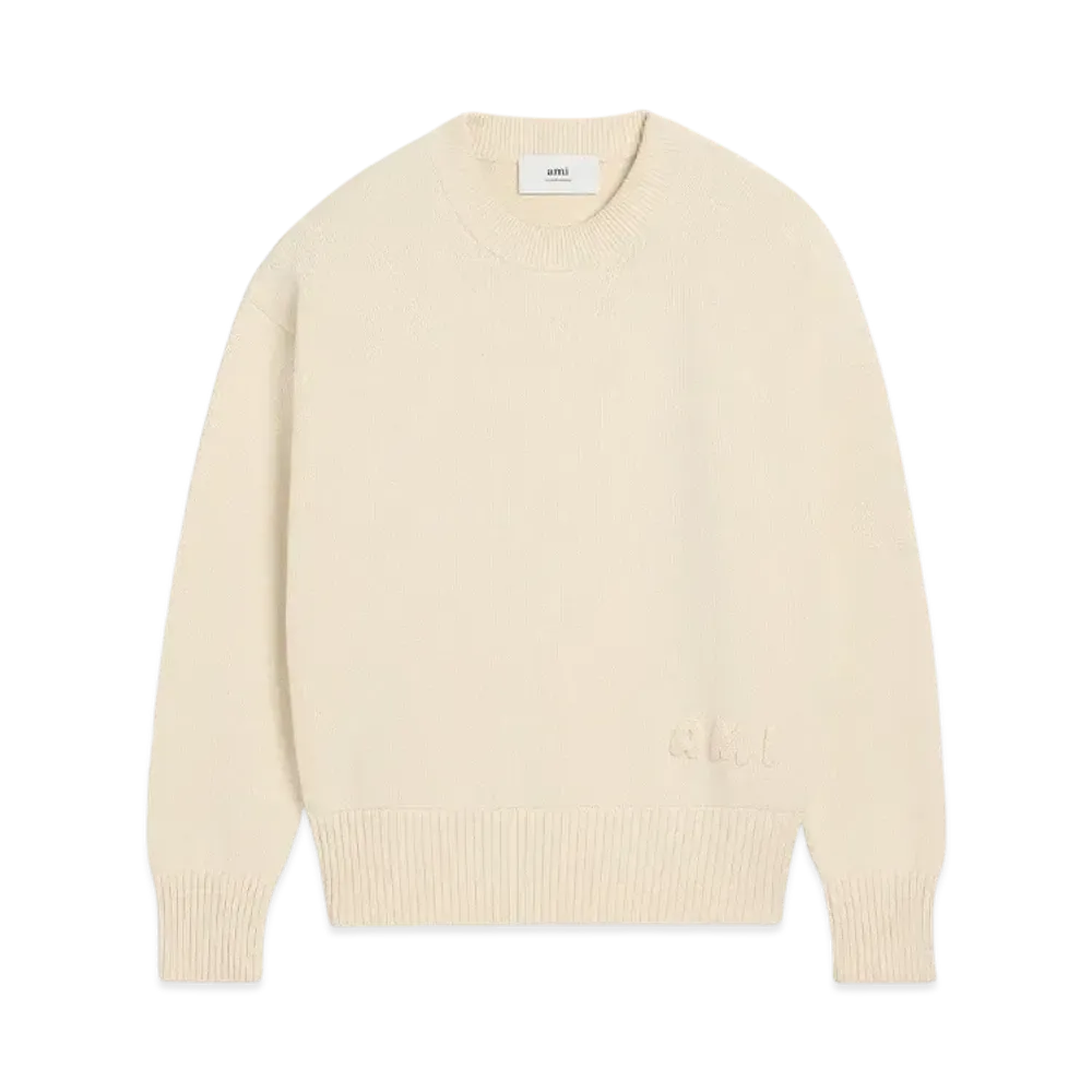 AMI PARIS Embroidered Crew Neck Sweater "BlancCreme"