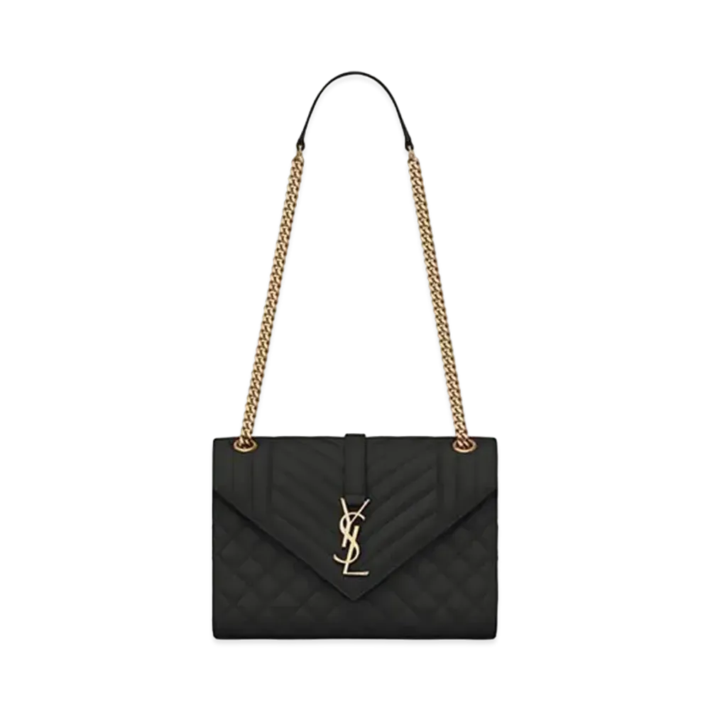 Saint Laurent Envelope Medium Bag In Mix Matelasse Grain De Poudre Embossed Leather "Black"