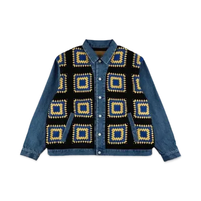 WIND AND SEA Crochetknit x Denim Jacket "Black/Yellow"