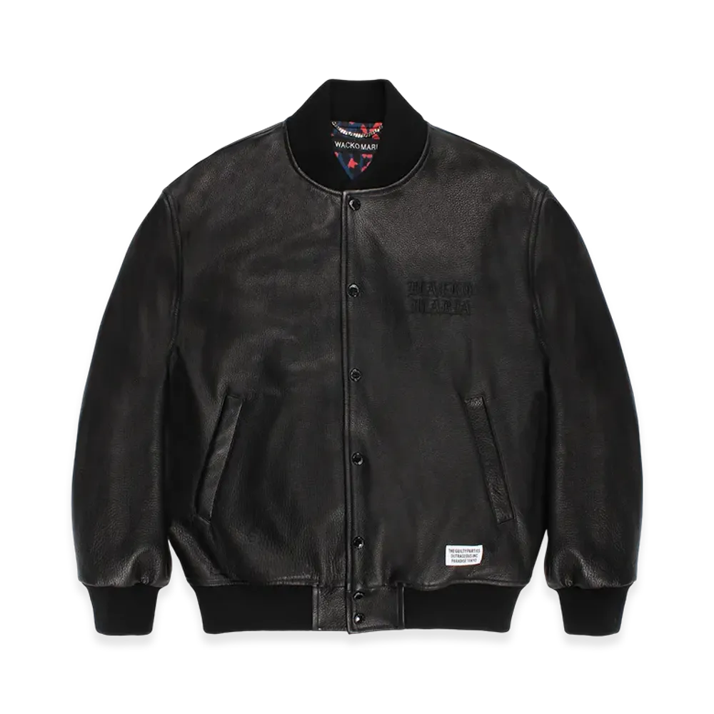 WACKO MARIA Leather Varsity Jacket "Black"
