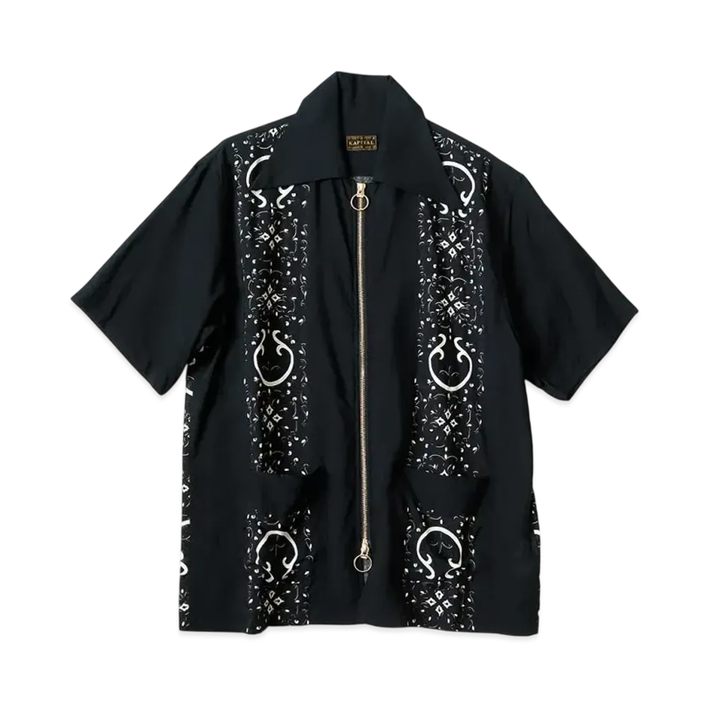 KAPITAL Silk Rayon Habananaja Drizzle Cuba Shirt "Black"