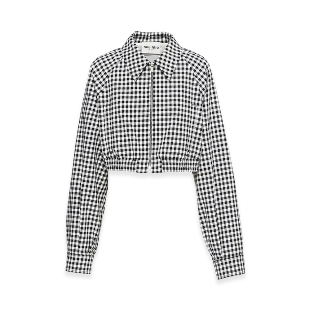 MIU MIU Women's Gingham Check Blouson Jacket "White/Black"