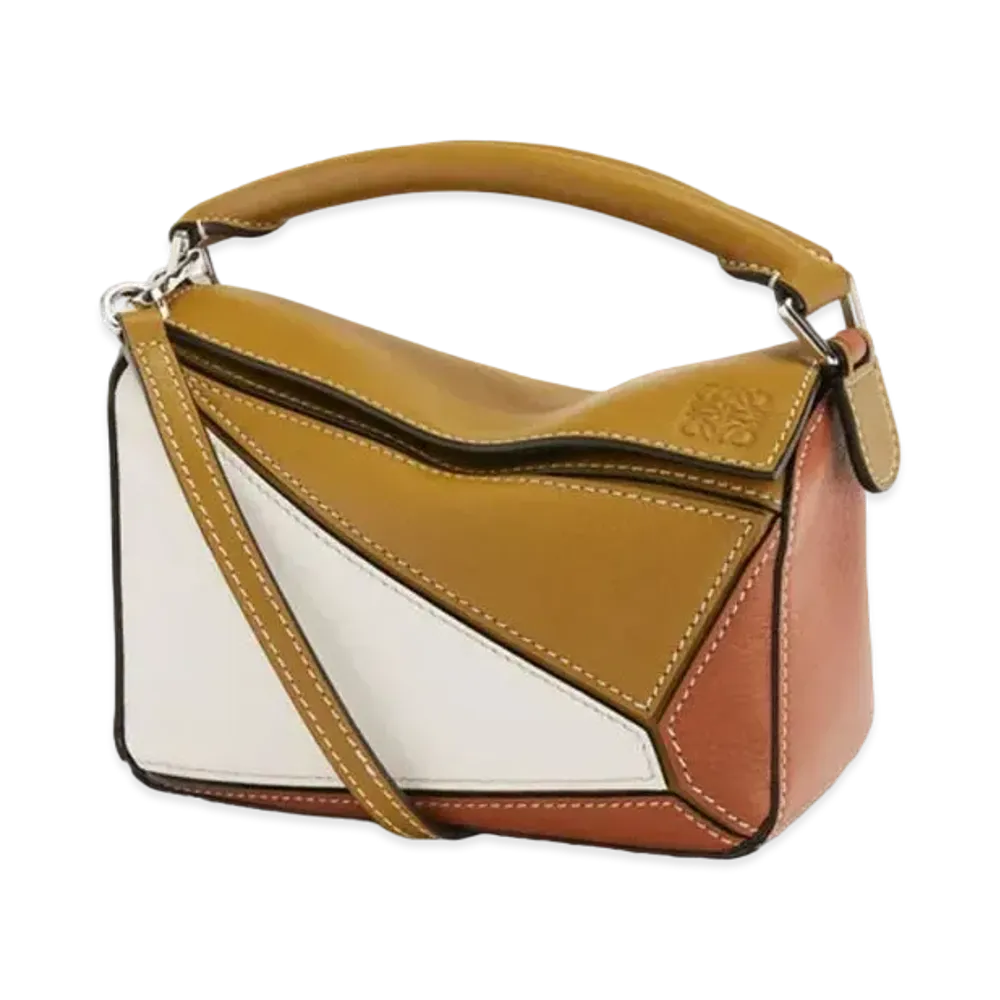 LOEWE Small Puzzle Bag In Classic Calfskin "Ochre Green/Soft White"