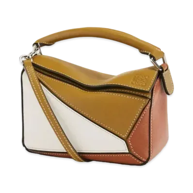 LOEWE Small Puzzle Bag In Classic Calfskin "Ochre Green/Soft White"