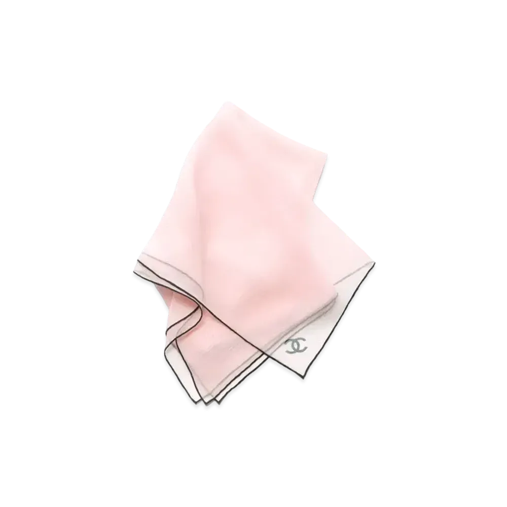 CHANEL Square Scarf Silk Muslin "Pink/Black"