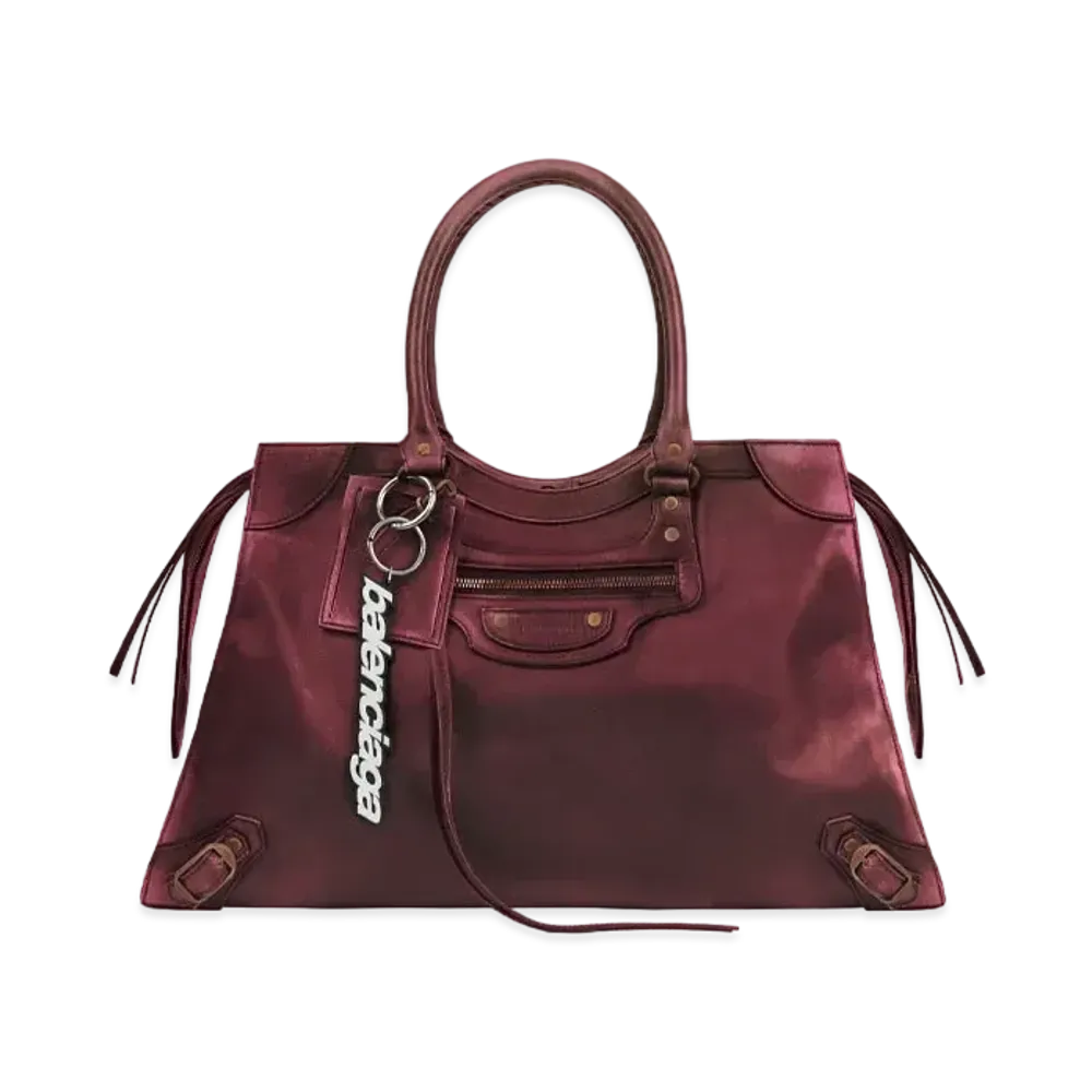 BALENCIAGA Men'S Neo Classic Large Top Handle Bag "Burgundy"